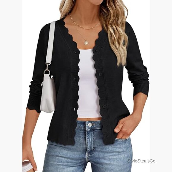 Sweaters - Large Lightweight Cardigan Sweater V-Neck Button Down Long Sleeve